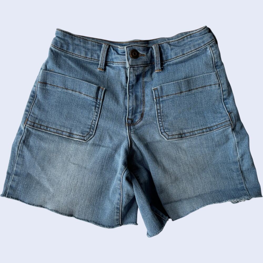 Energie Womens High Waisted Denim Shorts Light Blue Distressed Size 1